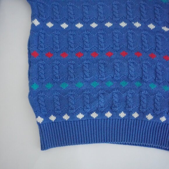 Vintage Izod Blue Cotton Patterned V Neck Sweater Eclectic Grandpa Preppycore XL - Picture 6 of 10
